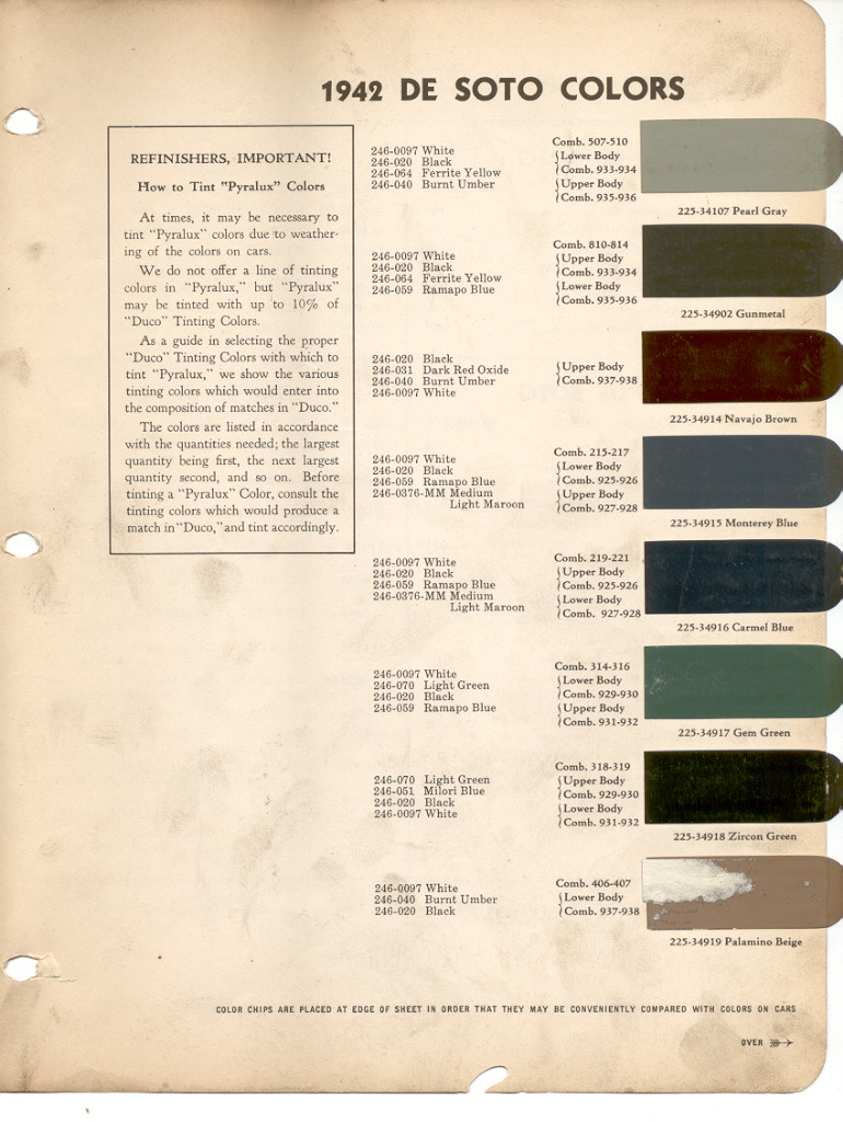 1942 DeSoto Paint Charts DuPont 1